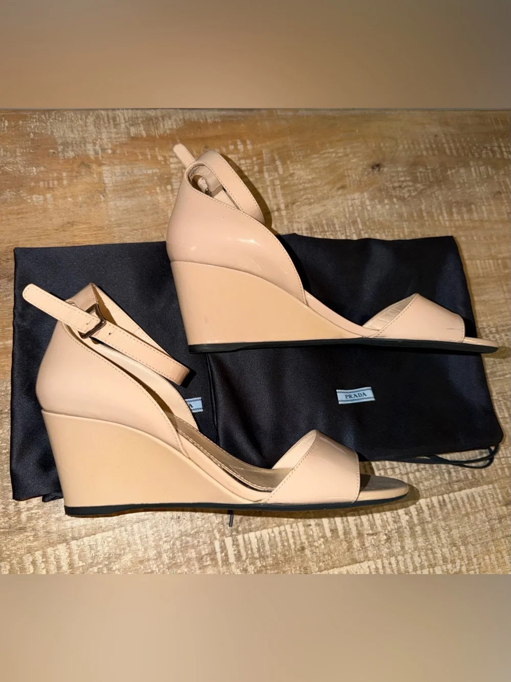 Prada Patent Leather Wedge Sandals size 36.5 EUC
